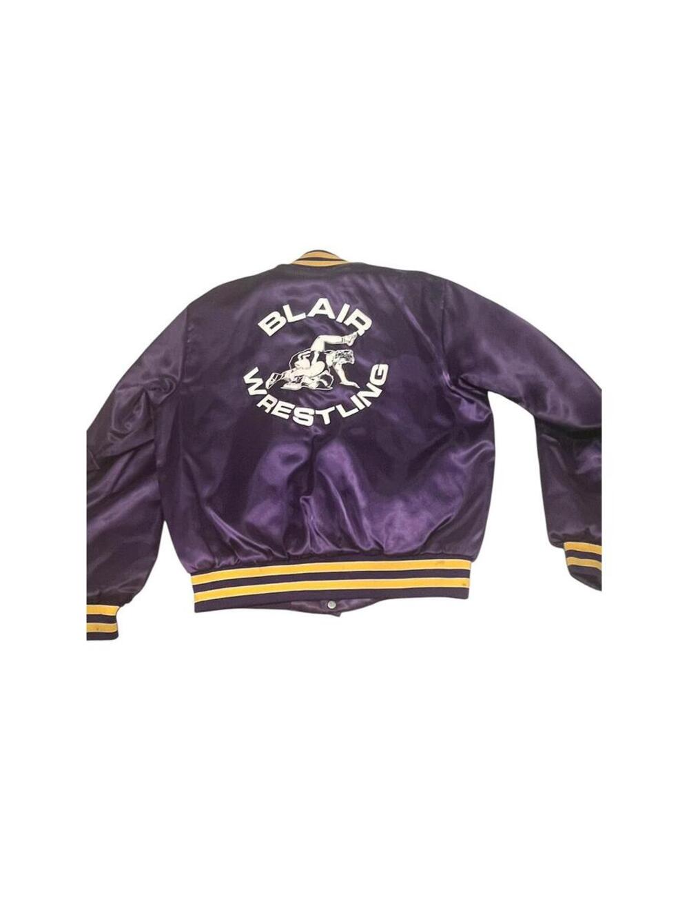 Vtg Swingster Blair Wrestling Satin Bomber Jacket Purple Gold Wardell Men's M